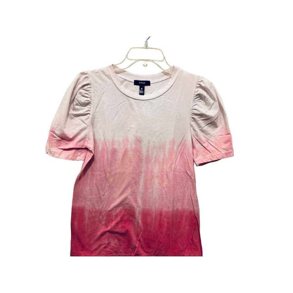 AQUA Tshirt Top Blouse Pink Cotton Ombre Balloon Sleeves - Size Small